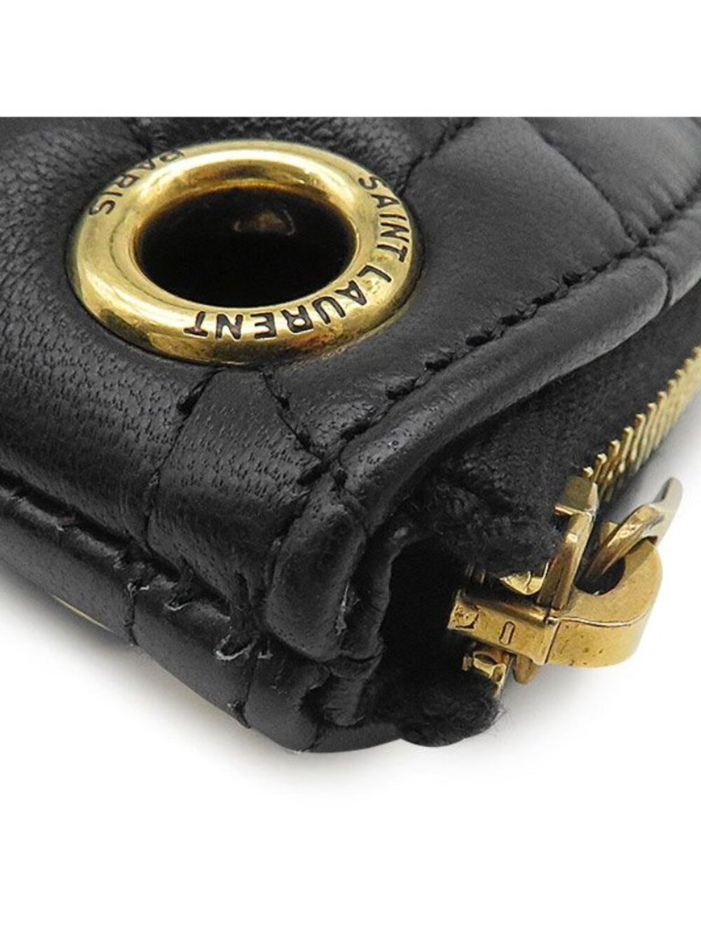 Saint Laurent Coin Case Triangle Lambskin Black Gold Purse - Picture 4 of 9